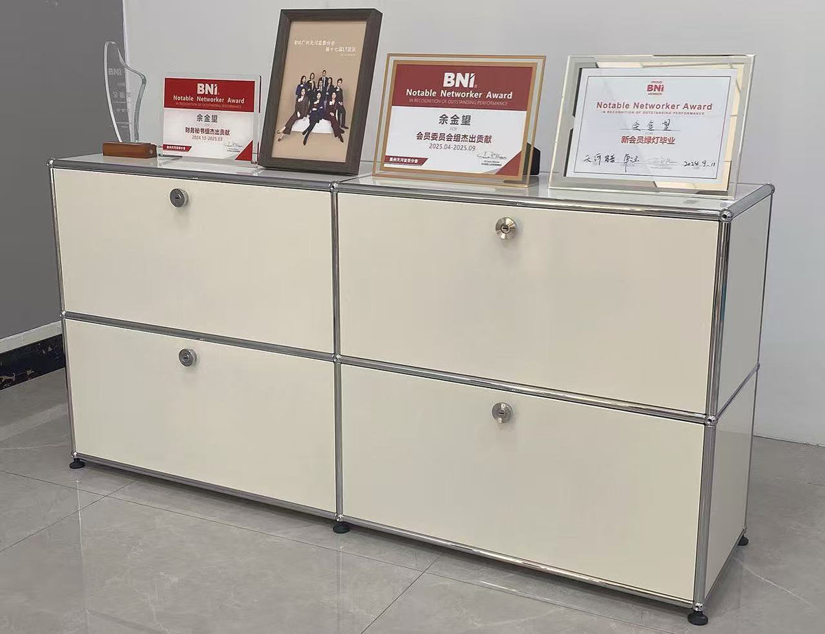 Modular steel furniture for commercial office and storage spaces