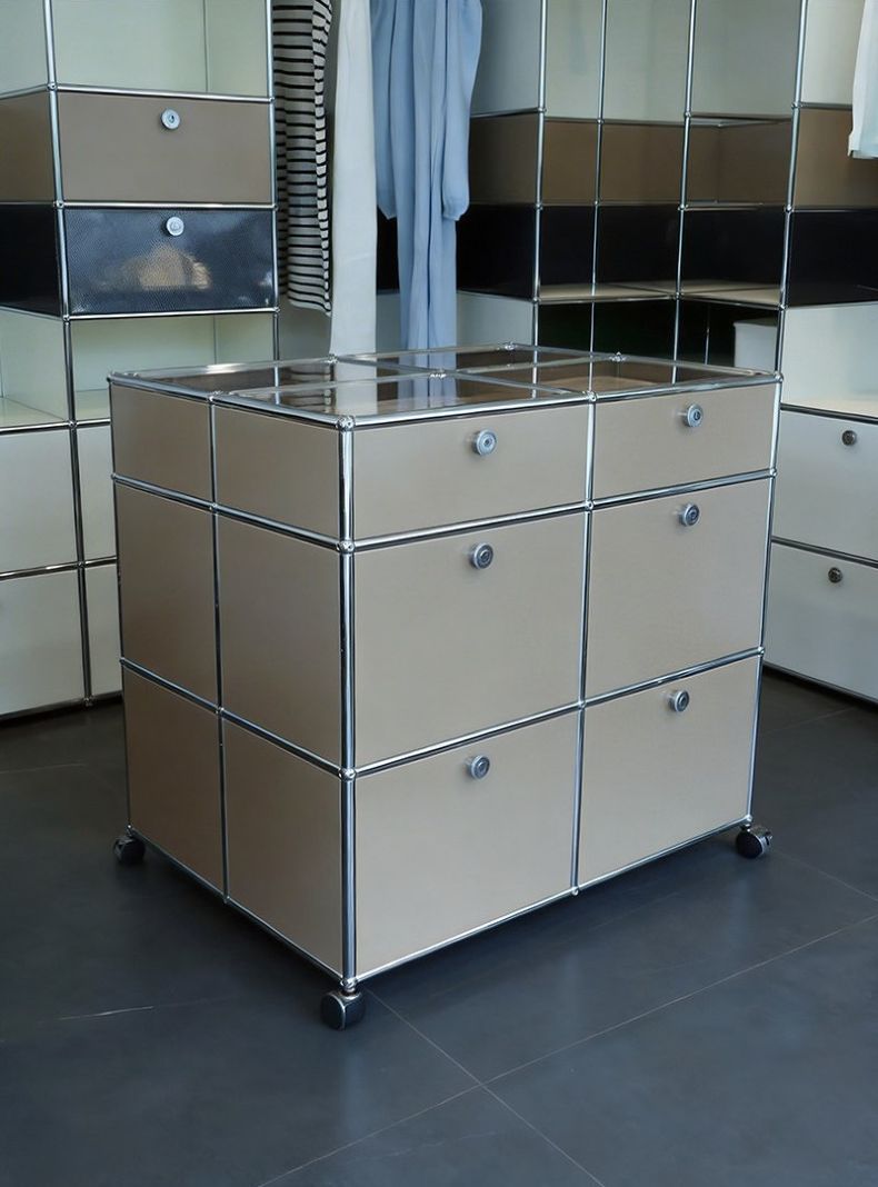 Modular steel storage cabinet for retail back-of-house interiors