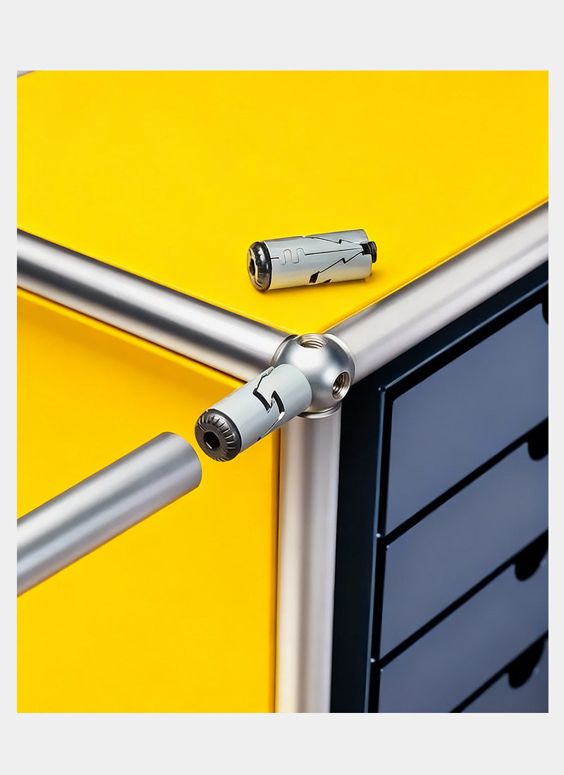 Modular furniture replacement parts and precision brass ball connectors for commercial office cabinets