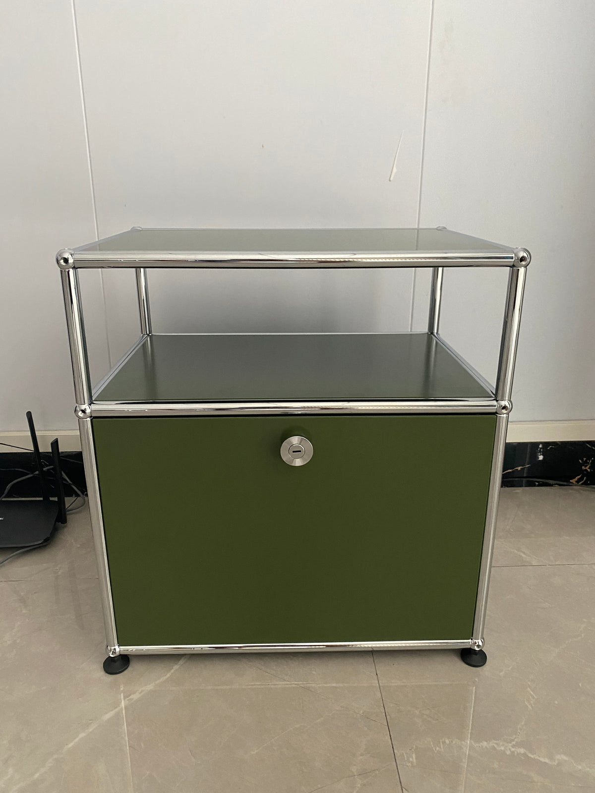 Single-door steel storage cabinet for a commercial interior