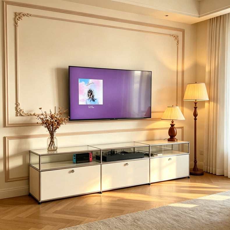 Instagram-famous vintage minimalist TV console and side cabinet for living room decoration and storage; Italian USM modular system, modern style.