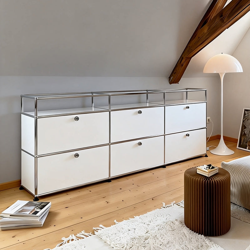 Side view of USM-Inspired 3×3 Modular White Sideboard.