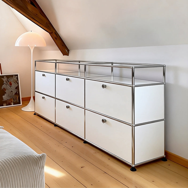 Side view of USM-Inspired 3×3 Modular White Sideboard 2