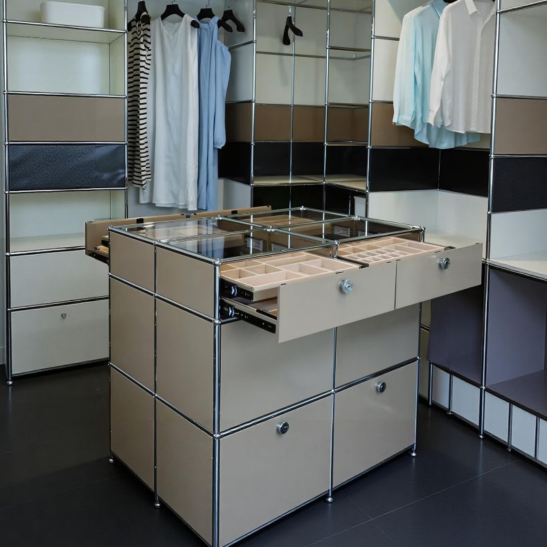 USM cabinet, jewelry cabinet, multi-tier drawer storage, floor-standing bedroom, high-end glass display cabinet, modular furniture