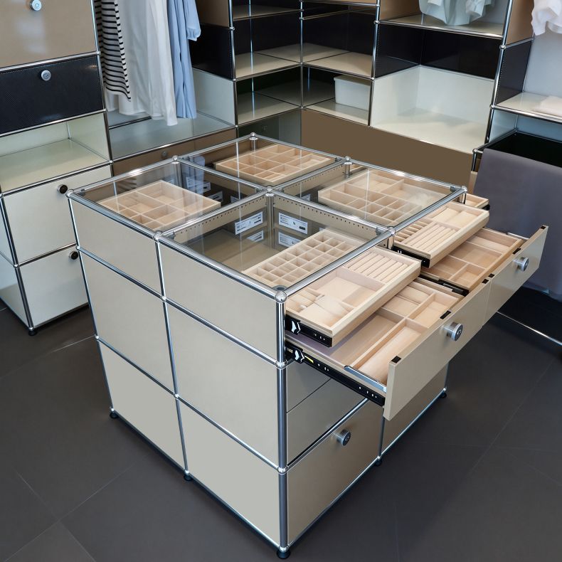 USM cabinet, jewelry cabinet, multi-tier drawer storage, floor-standing bedroom, high-end glass display cabinet, modular furniture