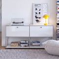 Modular steel sideboard with open display shelves for retail and commercial interiors